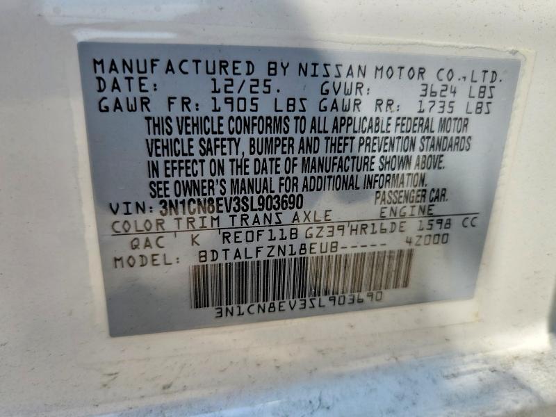 Aukcja sprzedaży 2025 Nissan Versa, vin: 3N1CN8EV3SL903690, numer aukcji: 56390276