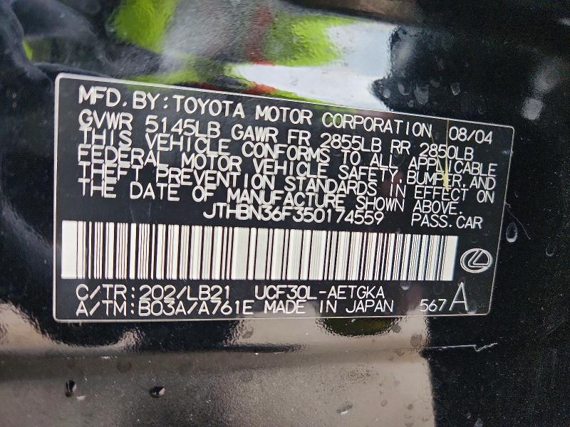 Aukcja sprzedaży 2005 Lexus Ls, vin: JTHBN36F350174559, numer aukcji: 58013666