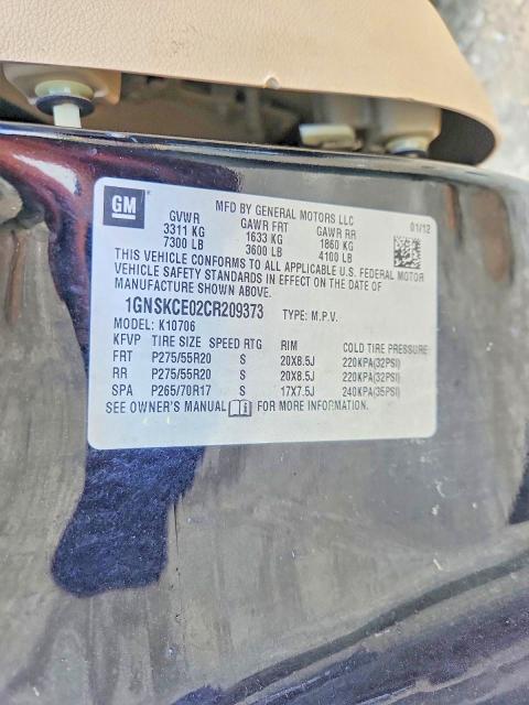 2012 Chevrolet Tahoe მანქანა იყიდება აუქციონზე, vin: 1GNSKCE02CR209373, აუქციონის ნომერი: 59107236