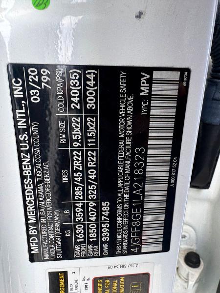 Продаж на аукціоні авто 2020 Mercedes-benz Gls, vin: 4JGFF8GE1LA218323, номер лоту: 56111406