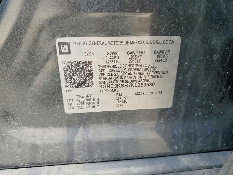 Aukcja sprzedaży 2019 Chevrolet Trax, vin: 3GNCJKSB7KL253530, numer aukcji: 58589186