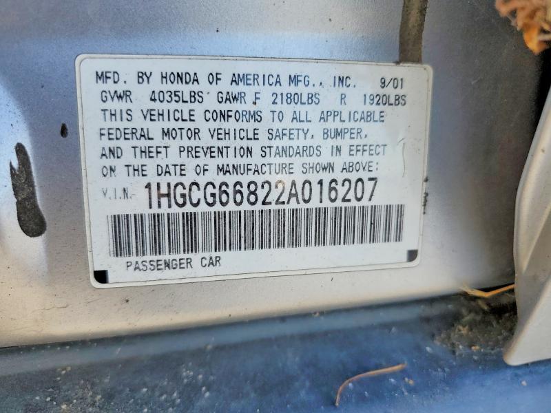 Aukcja sprzedaży 2002 Honda Accord, vin: 1HGCG66822A016207, numer aukcji: 57768076