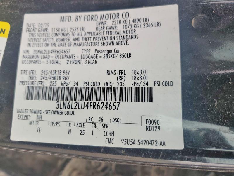 56296456 :رقم المزاد ، 3LN6L2LU4FR624657 vin ، 2015 Lincoln Mkz مزاد بيع