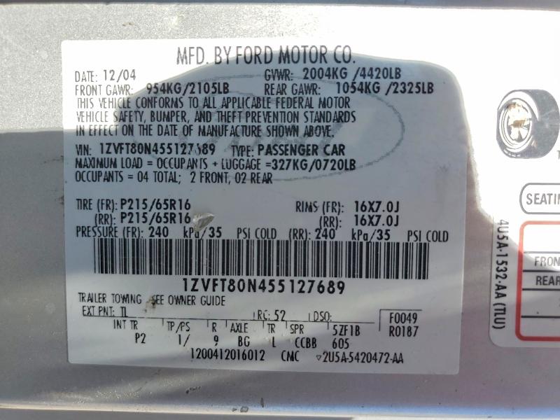 Продаж на аукціоні авто 2005 Ford Mustang, vin: 1ZVFT80N455127689, номер лоту: 58578196