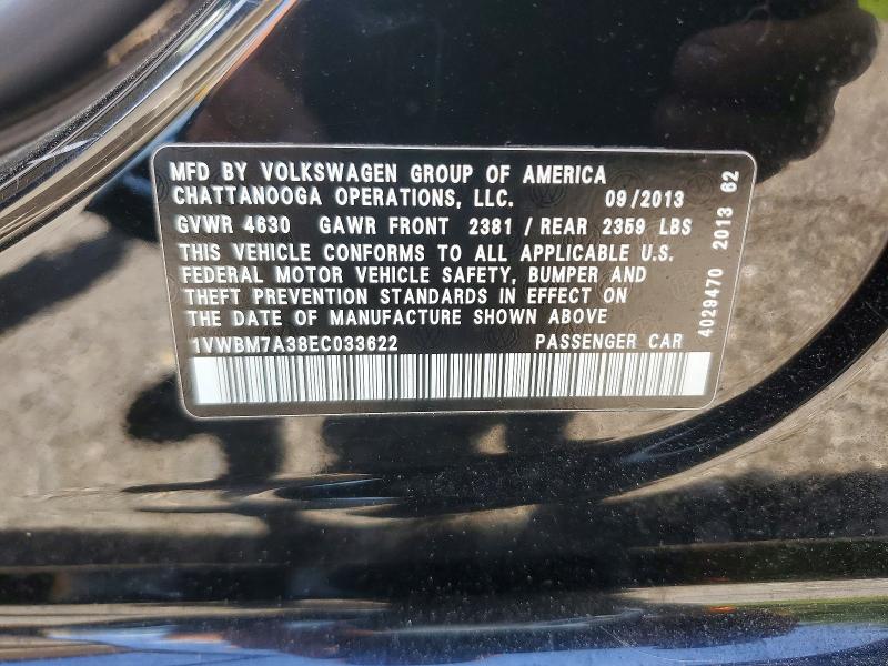 Aukcja sprzedaży 2014 Volkswagen Passat, vin: 1VWBM7A38EC033622, numer aukcji: 55891116