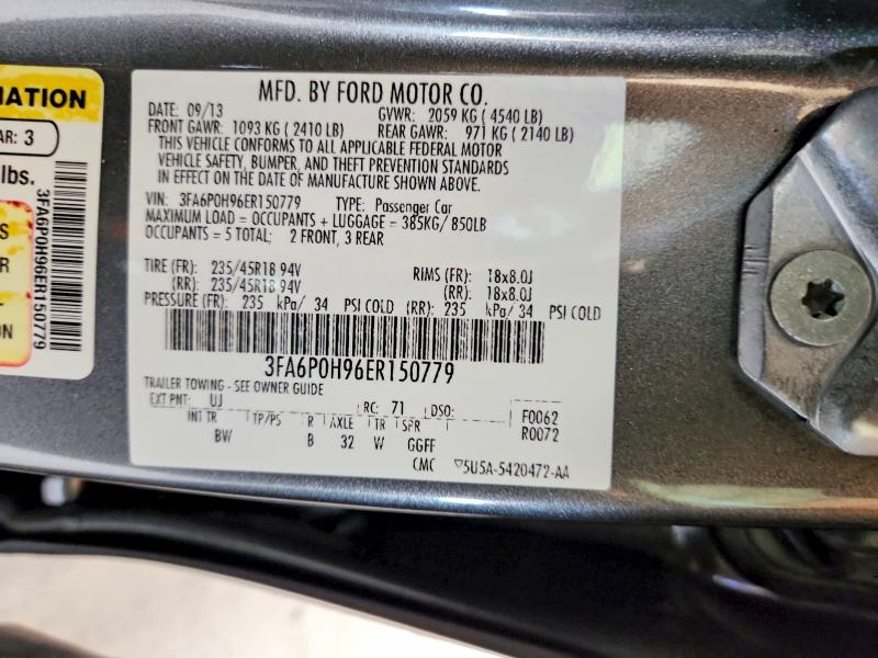 Aukcja sprzedaży 2014 Ford Fusion, vin: 3FA6P0H96ER150779, numer aukcji: 59011946