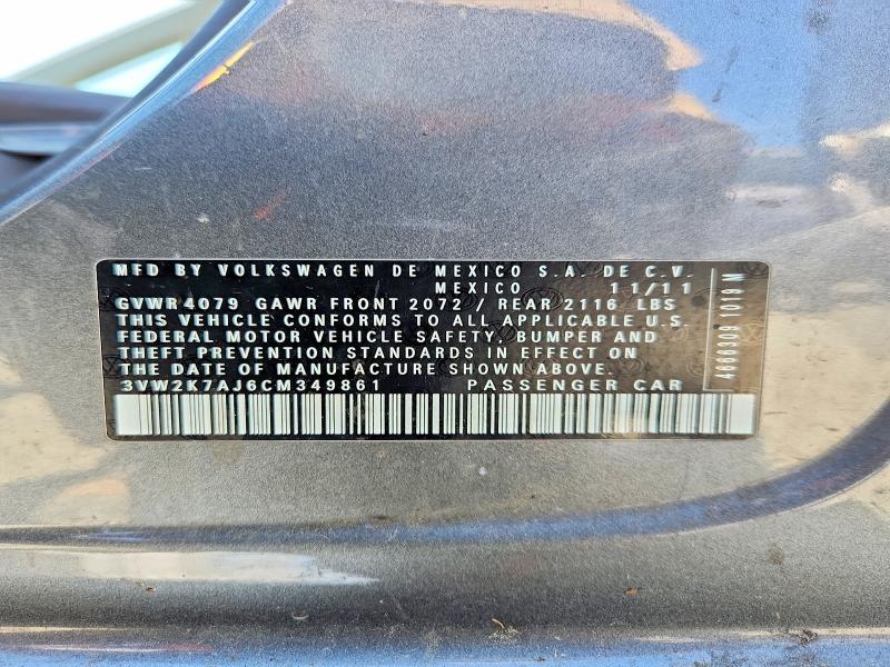 Продаж на аукціоні авто 2012 Volkswagen Jetta, vin: 3VW2K7AJ6CM349861, номер лоту: 57768986