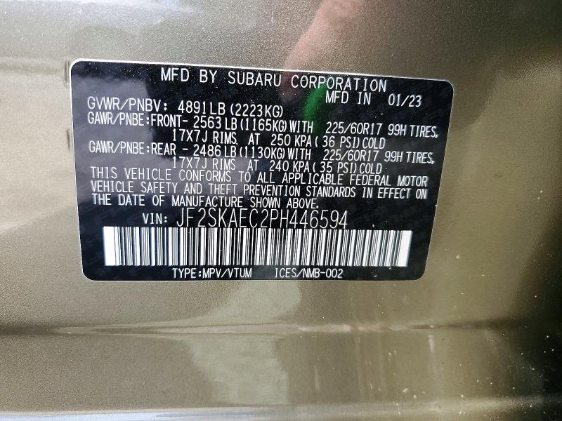 Продаж на аукціоні авто 2023 Subaru Forester, vin: JF2SKAEC2PH446594, номер лоту: 56701716