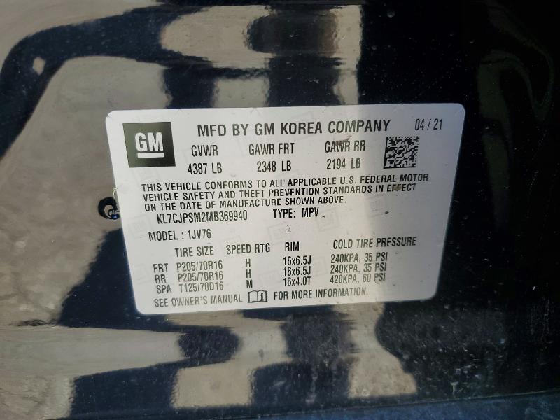 55385476 :رقم المزاد ، KL7CJPSM2MB369940 vin ، 2021 Chevrolet Trax مزاد بيع