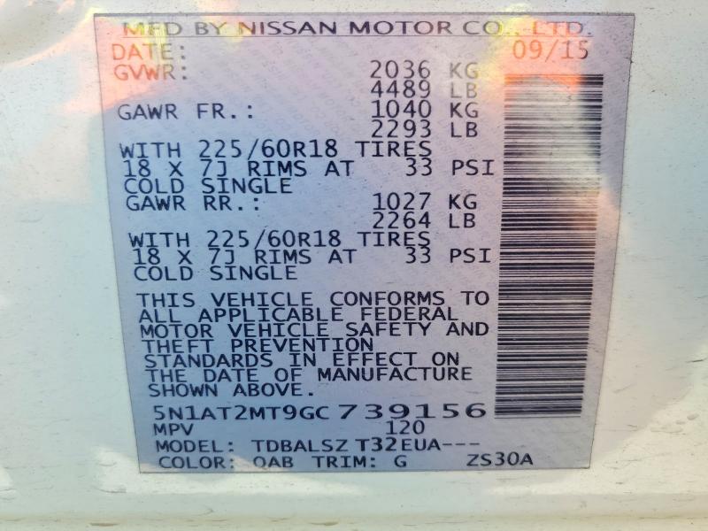 2016 Nissan Rogue მანქანა იყიდება აუქციონზე, vin: 5N1AT2MT9GC739156, აუქციონის ნომერი: 55798936