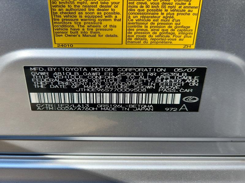 Продажа на аукционе авто 2007 Lexus Gs, vin: JTHCE96S770009508, номер лота: 57493766
