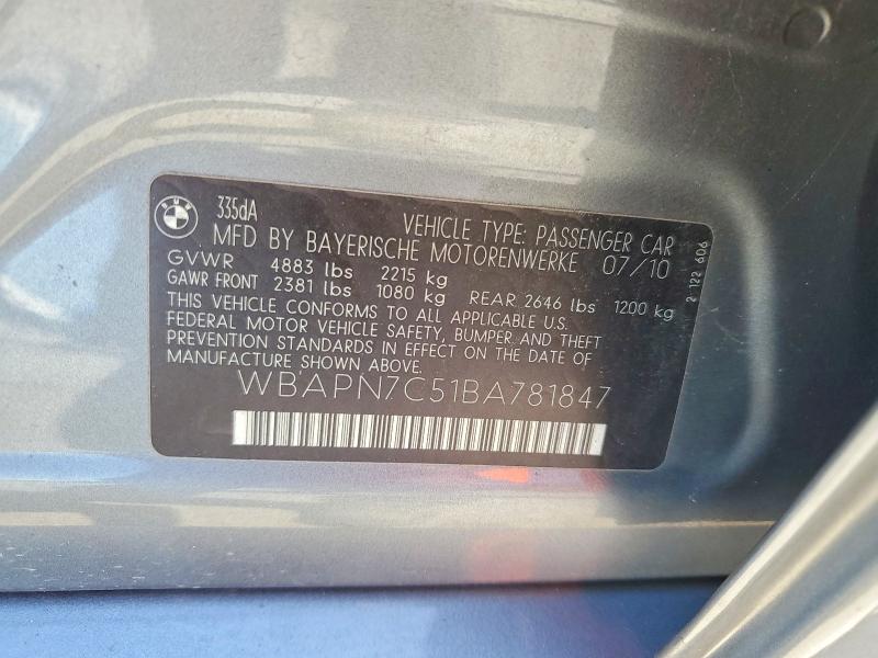 2011 Bmw 335 მანქანა იყიდება აუქციონზე, vin: WBAPN7C51BA781847, აუქციონის ნომერი: 58430816