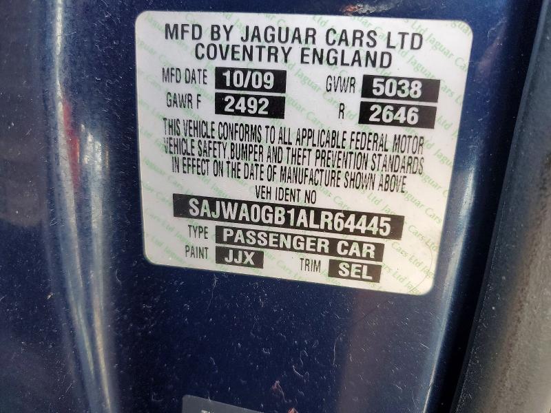 2010 Jaguar Xf მანქანა იყიდება აუქციონზე, vin: SAJWA0GB1ALR64445, აუქციონის ნომერი: 56272476