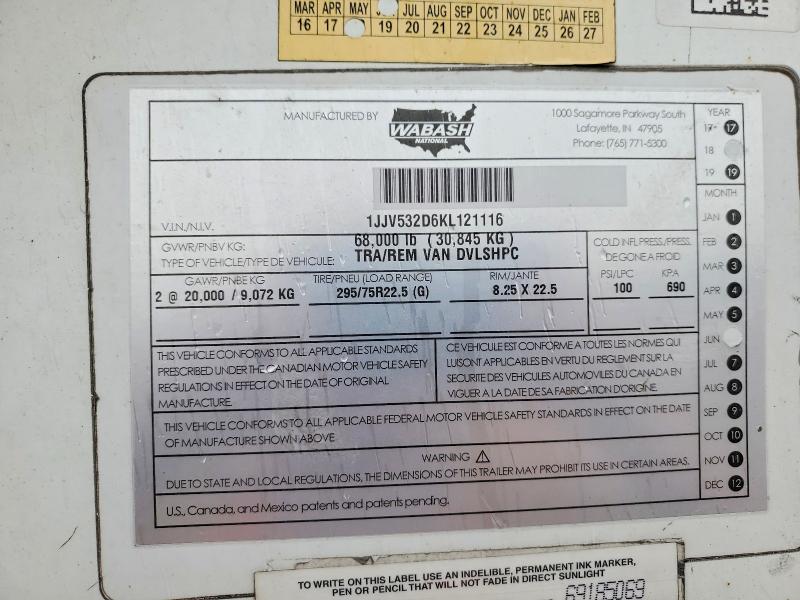 Продаж на аукціоні авто 2019 Wabash Duraplat, vin: 1JJV532D6KL121116, номер лоту: 50258456