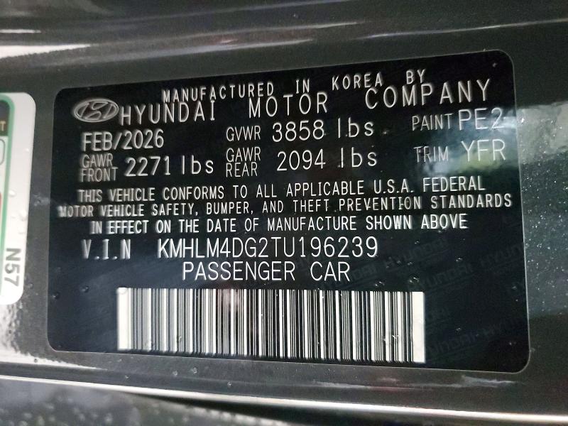 58754936 :رقم المزاد ، KMHLM4DG2TU196239 vin ، 2026 Hyundai Elantra مزاد بيع