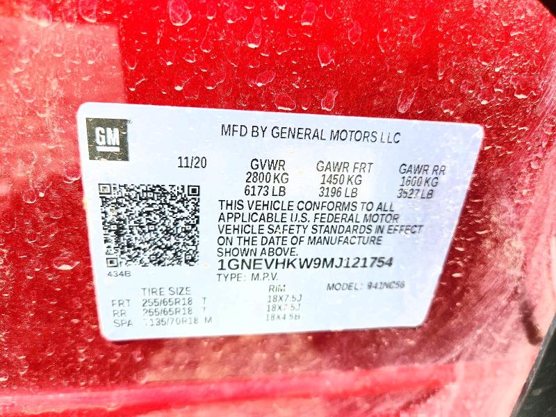 55960436 :رقم المزاد ، 1GNEVHKW9MJ121754 vin ، 2021 Chevrolet Traverse مزاد بيع