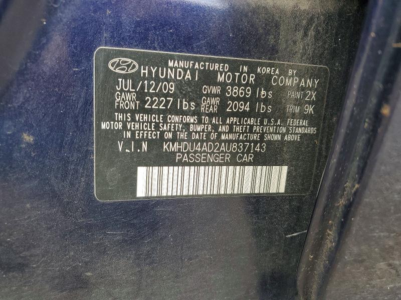Продажа на аукционе авто 2010 Hyundai Elantra, vin: KMHDU4AD2AU837143, номер лота: 56334416