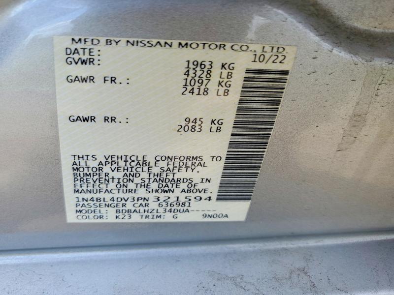 Aukcja sprzedaży 2023 Nissan Altima, vin: 1N4BL4DV3PN321594, numer aukcji: 58030176