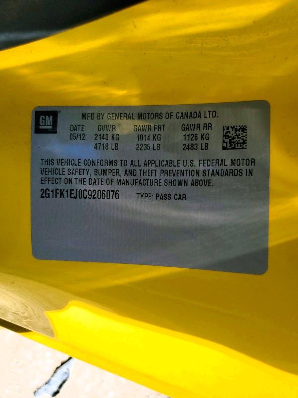 Продажа на аукционе авто 2012 Chevrolet Camaro, vin: 2G1FK1EJ0C9206076, номер лота: 58178416