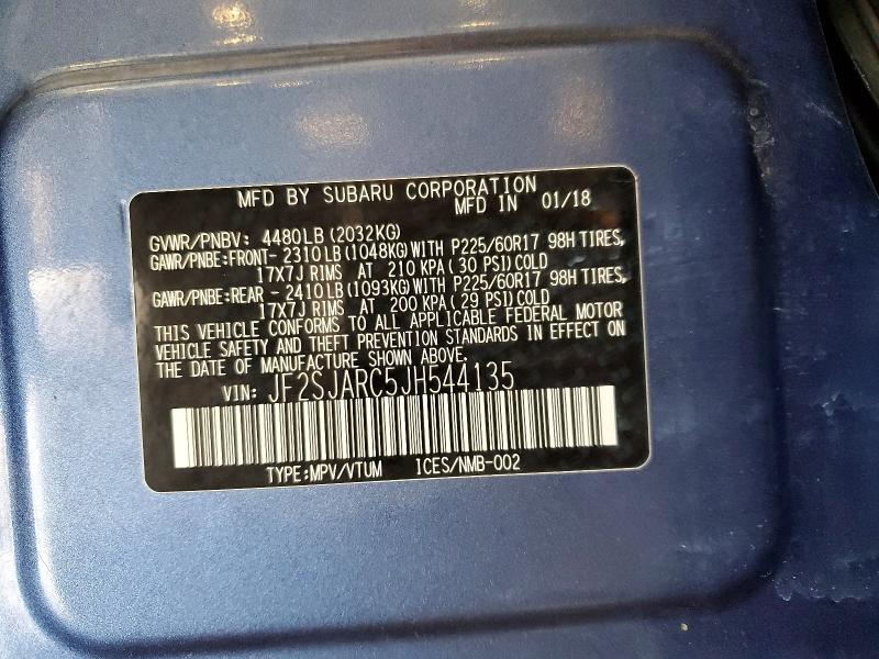 Aukcja sprzedaży 2018 Subaru Forester, vin: JF2SJARC5JH544135, numer aukcji: 55722466