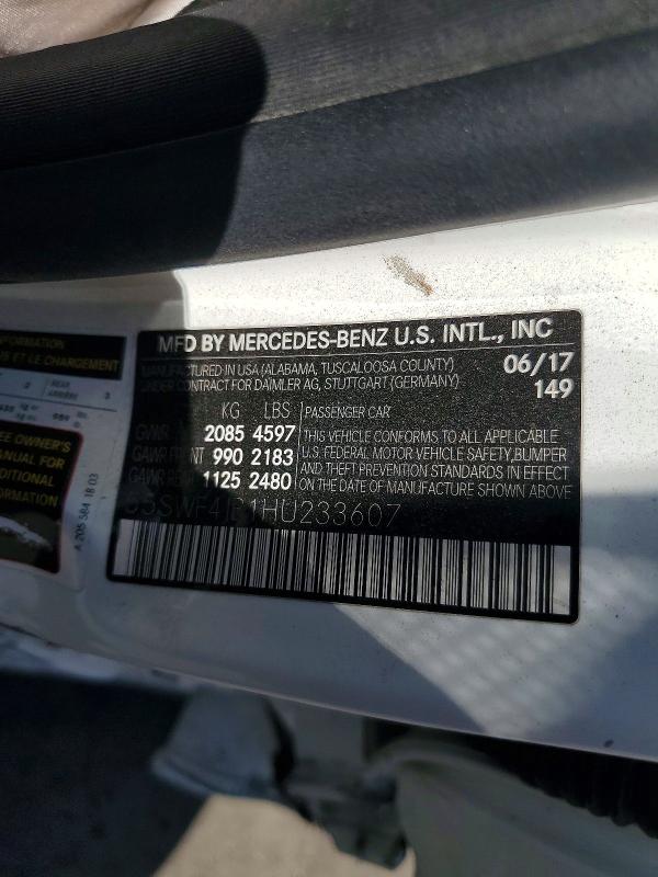 Продаж на аукціоні авто 2017 Mercedes-benz C, vin: 55SWF4JB1HU233607, номер лоту: 57531086