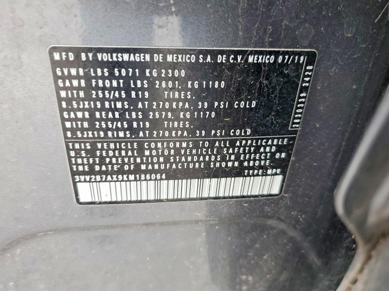 Продаж на аукціоні авто 2019 Volkswagen Tiguan, vin: 3VV2B7AX9KM186064, номер лоту: 57924566