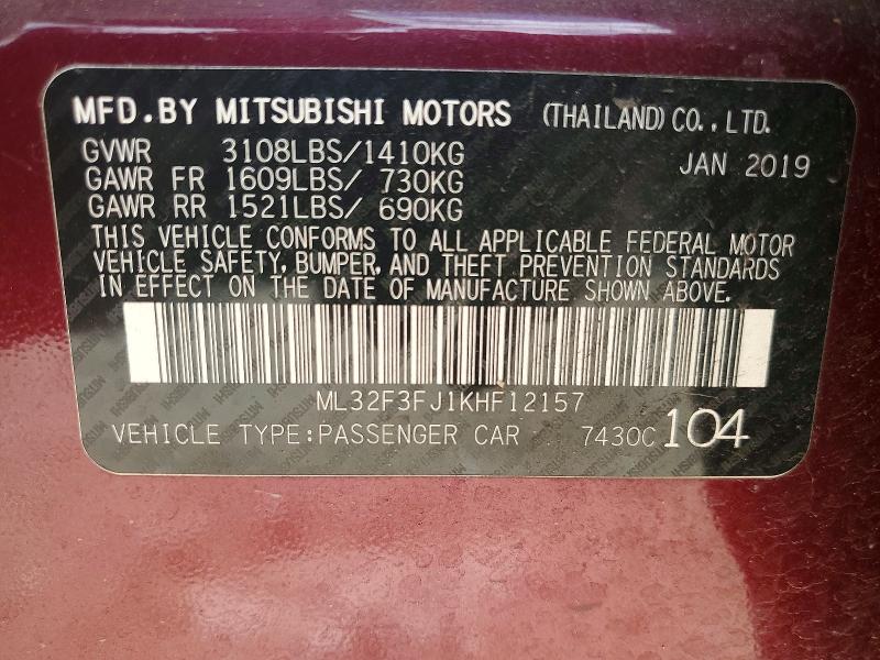Aukcja sprzedaży 2019 Mitsubishi Mirage, vin: ML32F3FJ1KHF12157, numer aukcji: 56793976