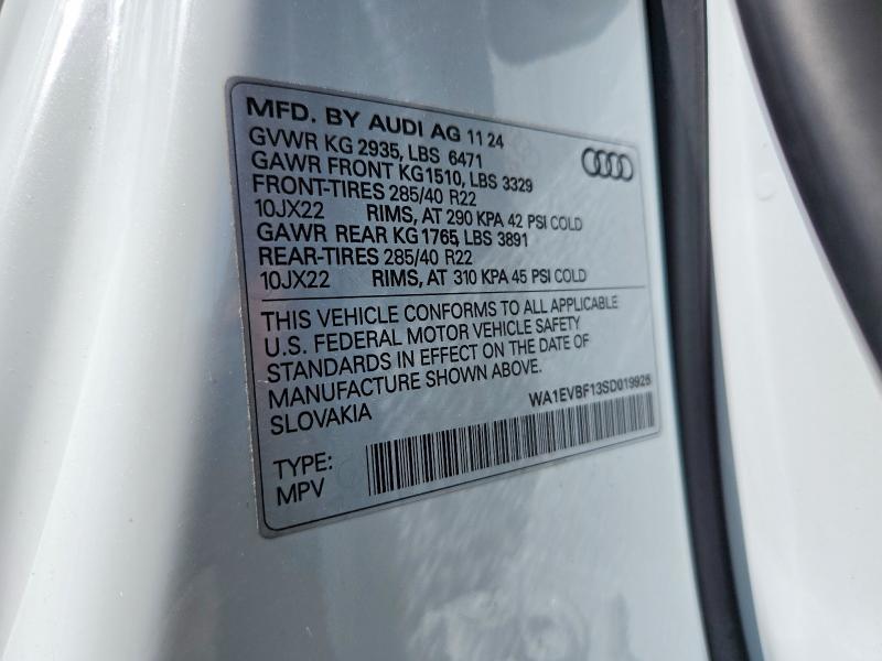 2025 Audi Q8 მანქანა იყიდება აუქციონზე, vin: WA1EVBF13SD019926, აუქციონის ნომერი: 85967895