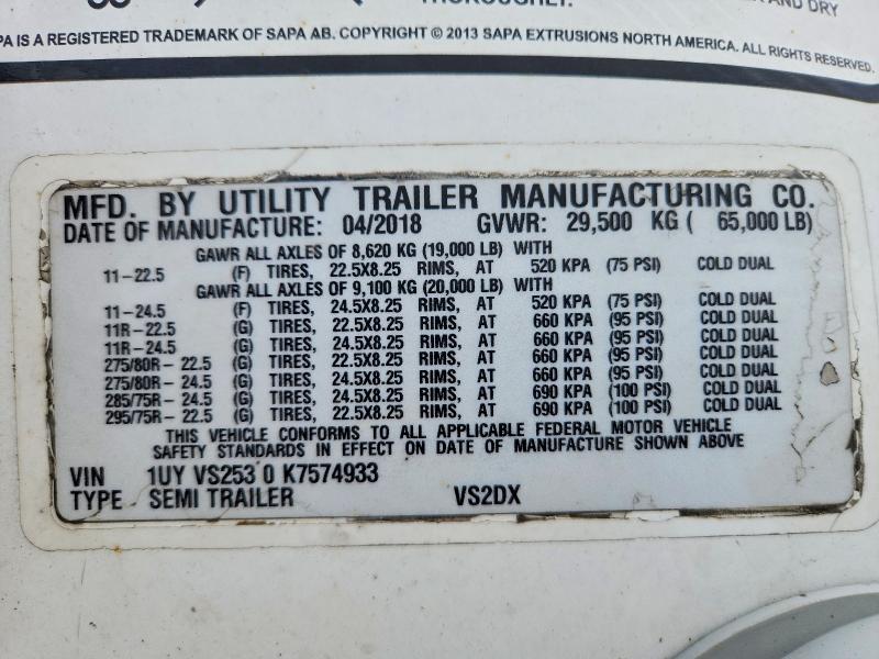 2019 Utility Vs2dx მანქანა იყიდება აუქციონზე, vin: 1UYVS2530K7574933, აუქციონის ნომერი: 57818886