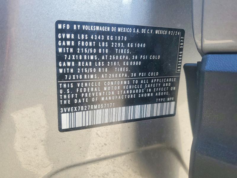 Продажа на аукционе авто 2024 Volkswagen Taos, vin: 3VVEX7B27RM057171, номер лота: 55677166