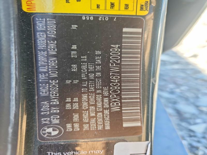 56029846 :رقم المزاد ، WBXPC93467WF20094 vin ، 2007 Bmw X3 مزاد بيع