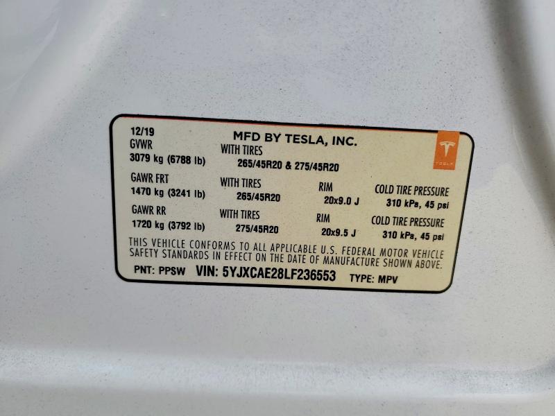 Продаж на аукціоні авто 2020 Tesla Model X, vin: 5YJXCAE28LF236553, номер лоту: 58467006