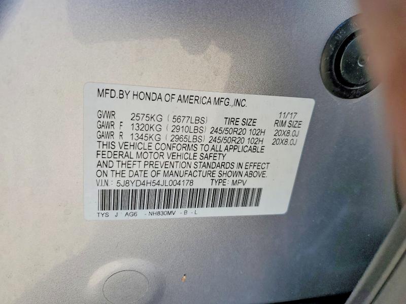 Aukcja sprzedaży 2018 Acura Mdx, vin: 5J8YD4H54JL004178, numer aukcji: 56181656