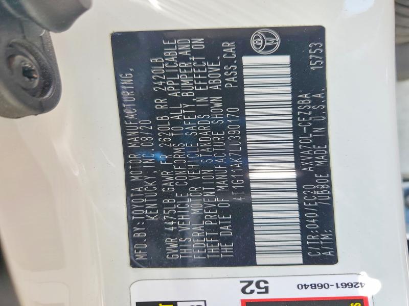 2020 Toyota Camry მანქანა იყიდება აუქციონზე, vin: 4T1G11AK7LU390170, აუქციონის ნომერი: 57616596