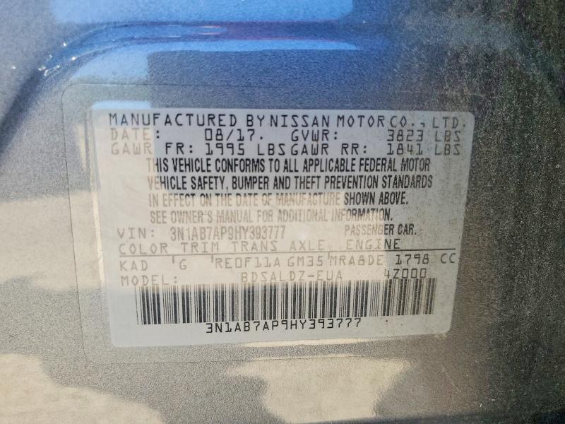2017 Nissan Sentra მანქანა იყიდება აუქციონზე, vin: 3N1AB7AP9HY393777, აუქციონის ნომერი: 55847086