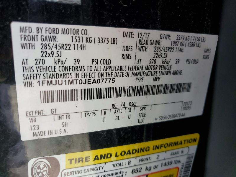 Продаж на аукціоні авто 2018 Ford Expedition, vin: 1FMJU1MT0JEA07775, номер лоту: 56343816