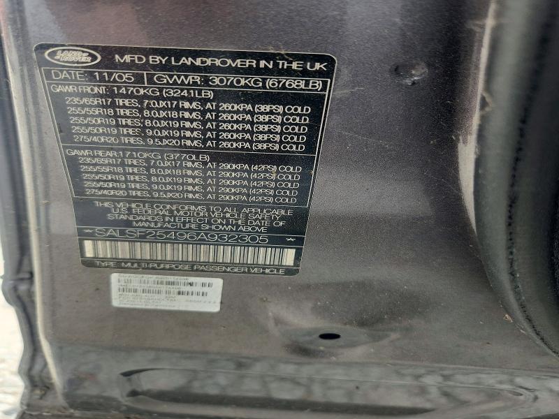 2006 Land Rover Range Rover Sport მანქანა იყიდება აუქციონზე, vin: SALSF25496A932305, აუქციონის ნომერი: 58623006
