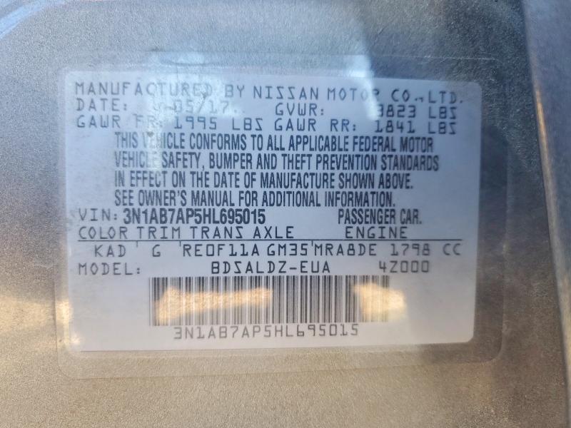 56128596 :رقم المزاد ، 3N1AB7AP5HL695015 vin ، 2017 Nissan Sentra مزاد بيع