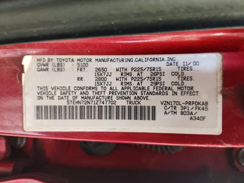 56640356 :رقم المزاد ، 5TEHN72N71Z747702 vin ، 2001 Toyota Tacoma مزاد بيع
