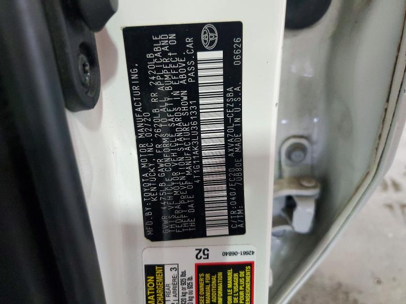 59174116 :رقم المزاد ، 4T1G11AK3LU361331 vin ، 2020 Toyota Camry مزاد بيع