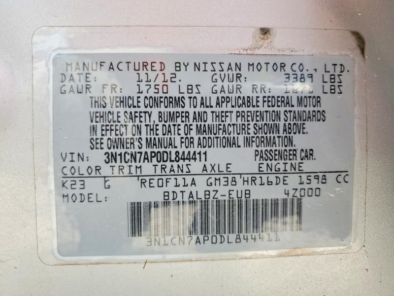 Aukcja sprzedaży 2013 Nissan Versa, vin: 3N1CN7AP0DL844411, numer aukcji: 58120216