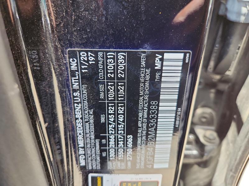 2021 Mercedes-benz Gle მანქანა იყიდება აუქციონზე, vin: 4JGFB4JB2MA363388, აუქციონის ნომერი: 57019066