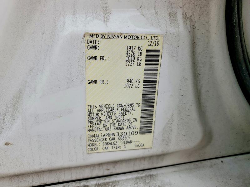 Aukcja sprzedaży 2017 Nissan Altima, vin: 1N4AL3AP8HN330109, numer aukcji: 57112216
