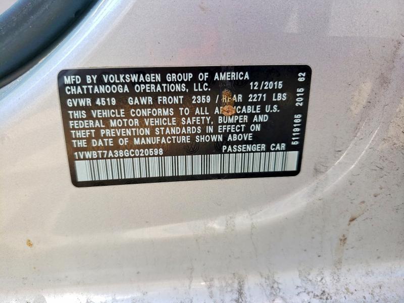 Продаж на аукціоні авто 2016 Volkswagen Passat, vin: 1VWBT7A38GC020598, номер лоту: 58158626