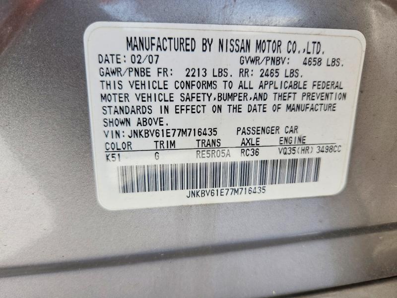 Aukcja sprzedaży 2007 Infiniti G35, vin: JNKBV61E77M716435, numer aukcji: 85981035