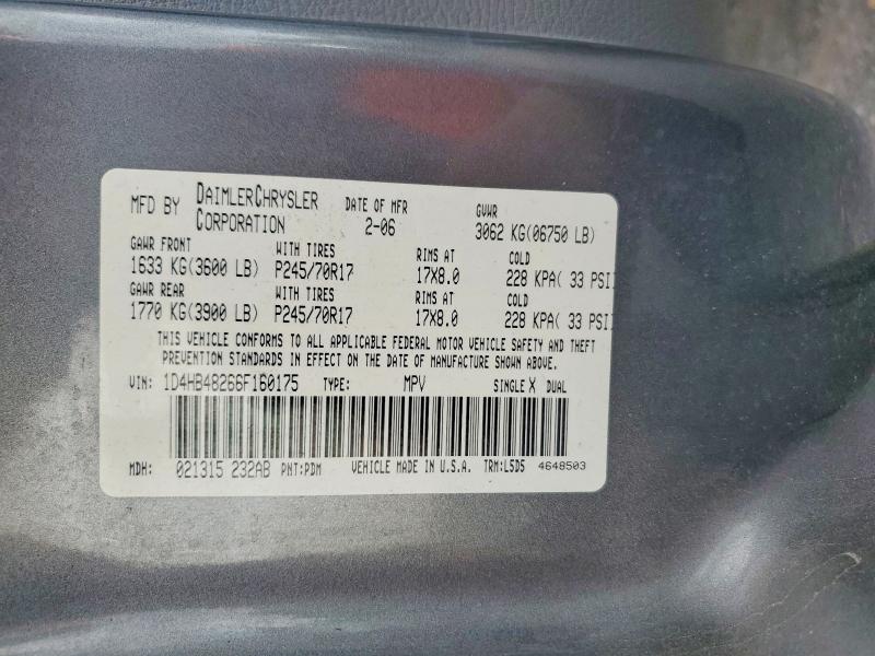 55855556 :رقم المزاد ، 1D4HB48266F160175 vin ، 2006 Dodge Durango مزاد بيع