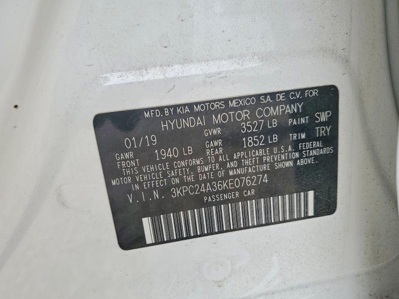 Aukcja sprzedaży 2019 Hyundai Accent, vin: 3KPC24A36KE076274, numer aukcji: 57755426