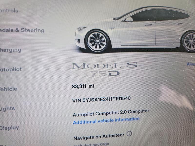 Продажа на аукционе авто 2017 Tesla Model S, vin: 5YJSA1E24HF191540, номер лота: 56442496