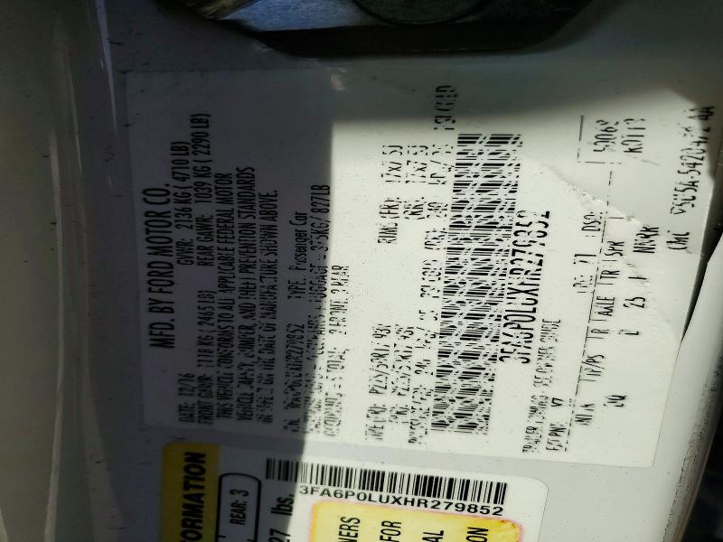 Aukcja sprzedaży 2017 Ford Fusion, vin: 3FA6P0LUXHR279852, numer aukcji: 55586596