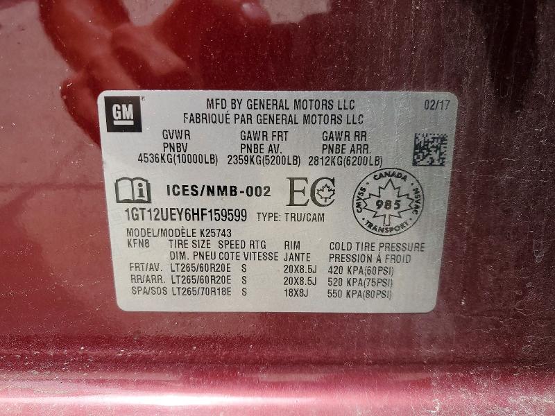 59096336 :رقم المزاد ، 1GT12UEY6HF159599 vin ، 2017 Gmc Sierra مزاد بيع